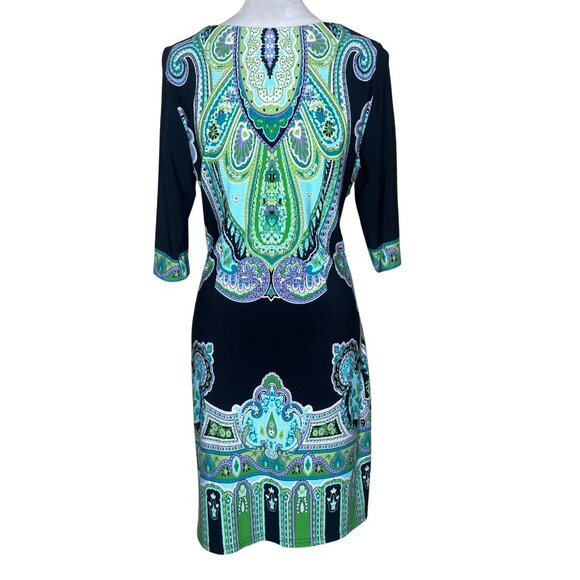 Sandra Darren Women's Blue Green Paisley 3/4 Sleeve Midi Dress Career Sz 10 - Picture 3 of 10